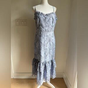 Elegant Lace Trimmed Blue Dress